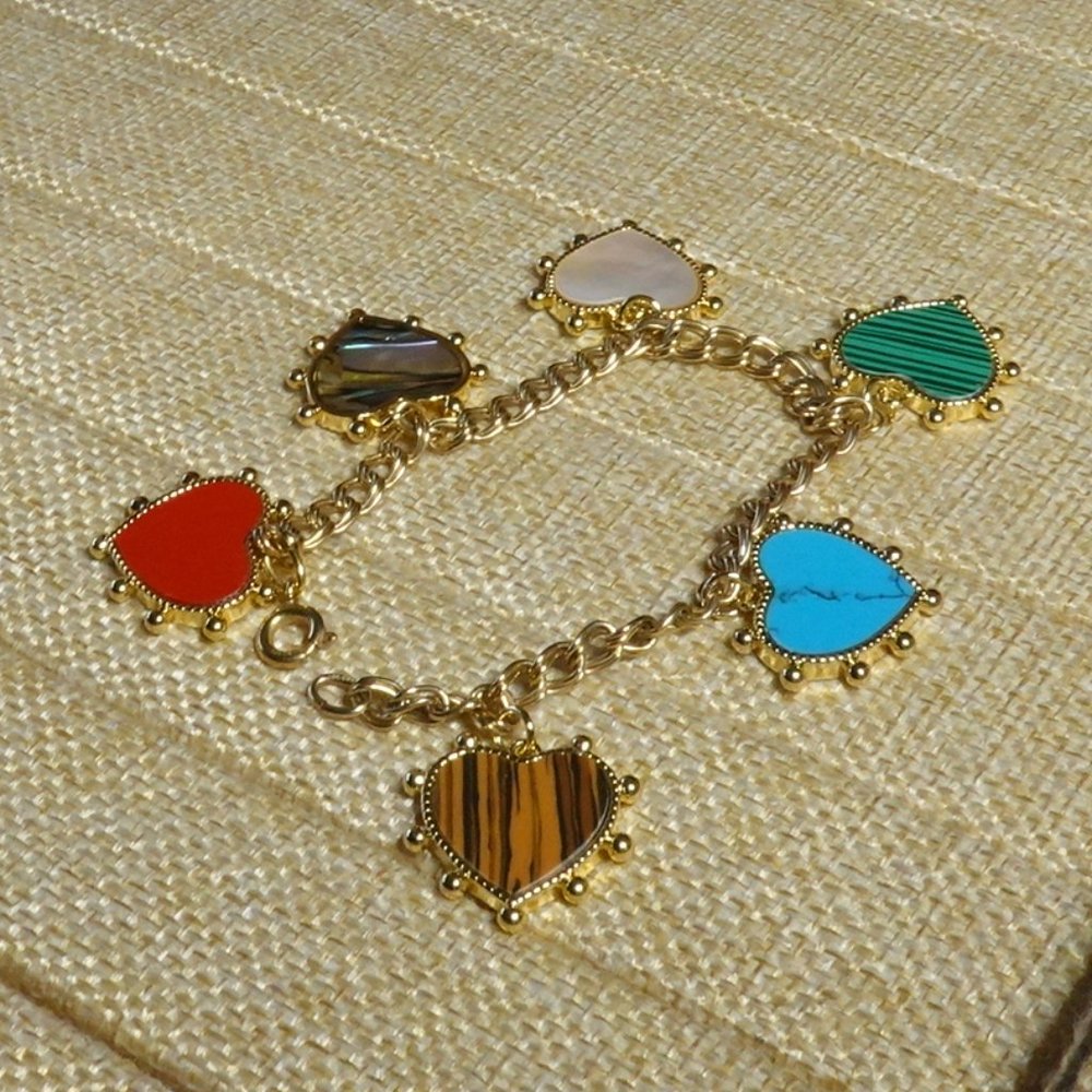 (NWT) 14k Gold Filled Bracelet & Gemstone Heart Charms (HostPick!)